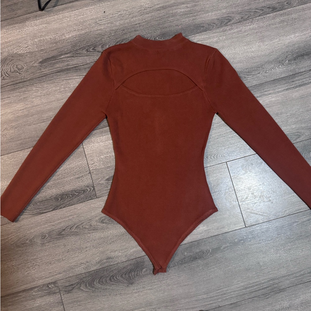 Elly Dee Brown Long sleeve Cutout Bodysuit Stretch Small